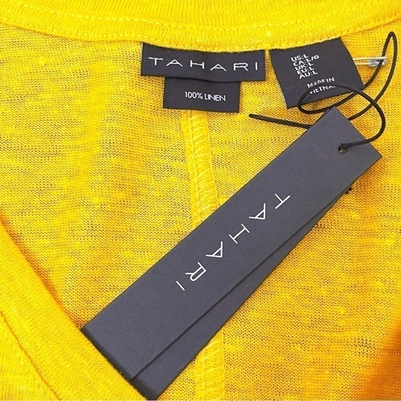 NEW Tahari Yellow Mustard Linen Top US L - Picture 7 of 7